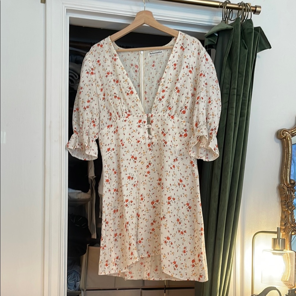 Reformation Cream Floral Dress